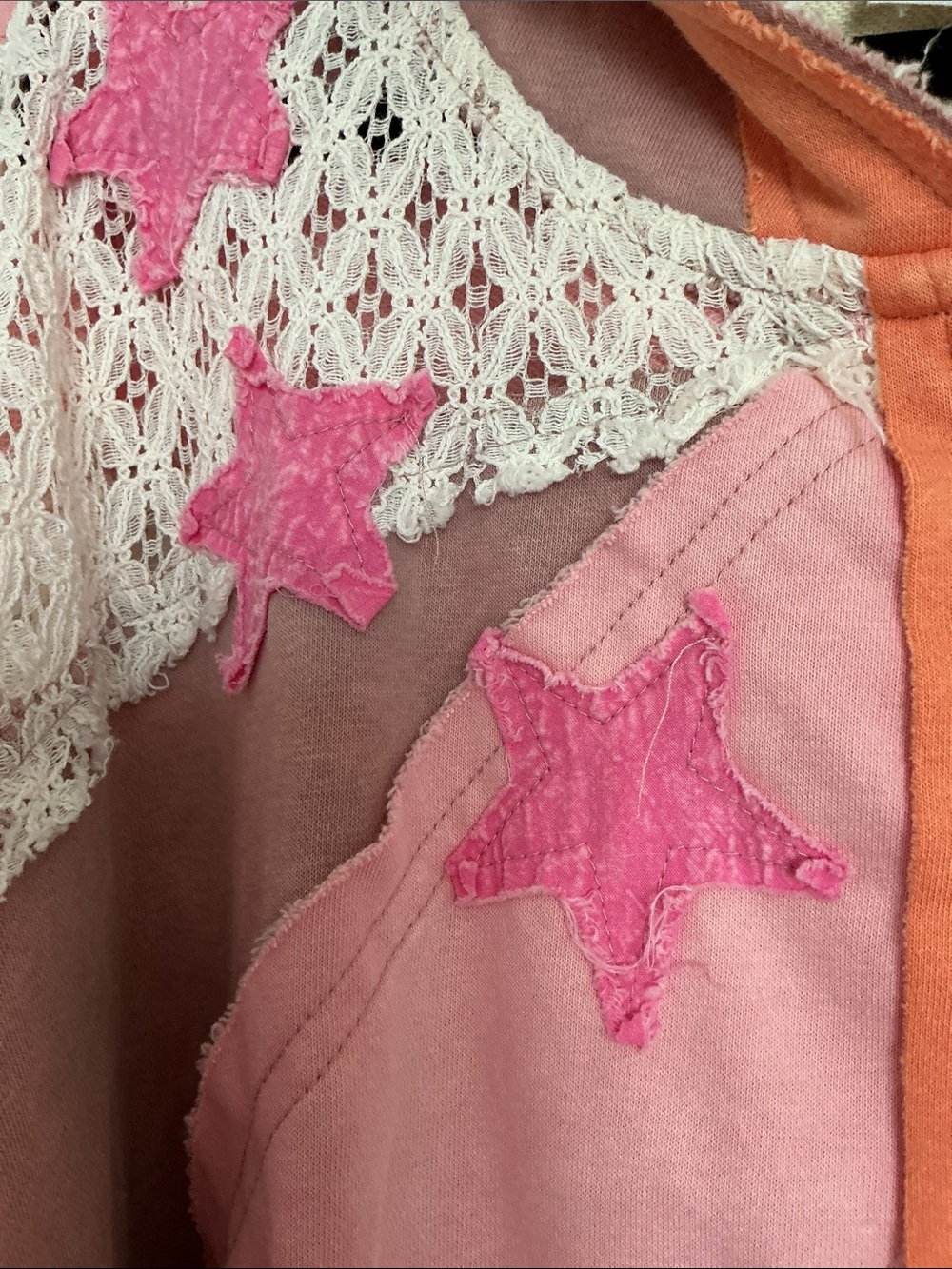 Adorable Distressed Hooded Jacket Top with Lace. XL New. Longer in back - Picture 5 of 8